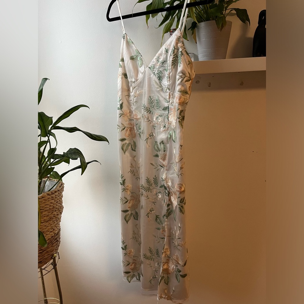 Lulus White floral (light greens & pinks) dress